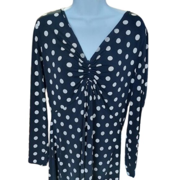 HALSTON Black and White Polka Dot Stretch Dress Size XL NEW NWOT - Picture 2 of 6
